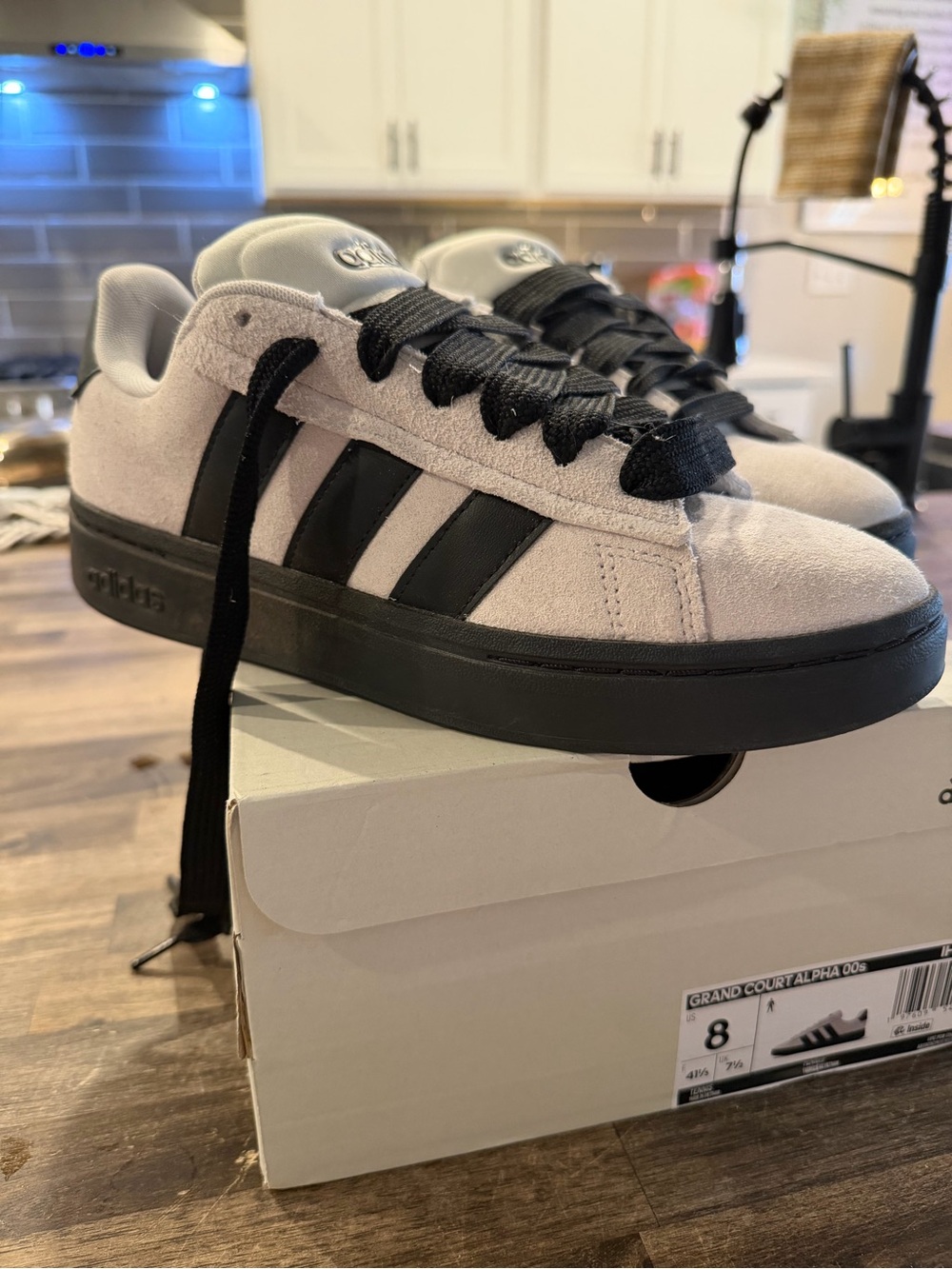 adidas Men’s Grand Court Alpha 00s Suede Sneaker - Light Gray & Black